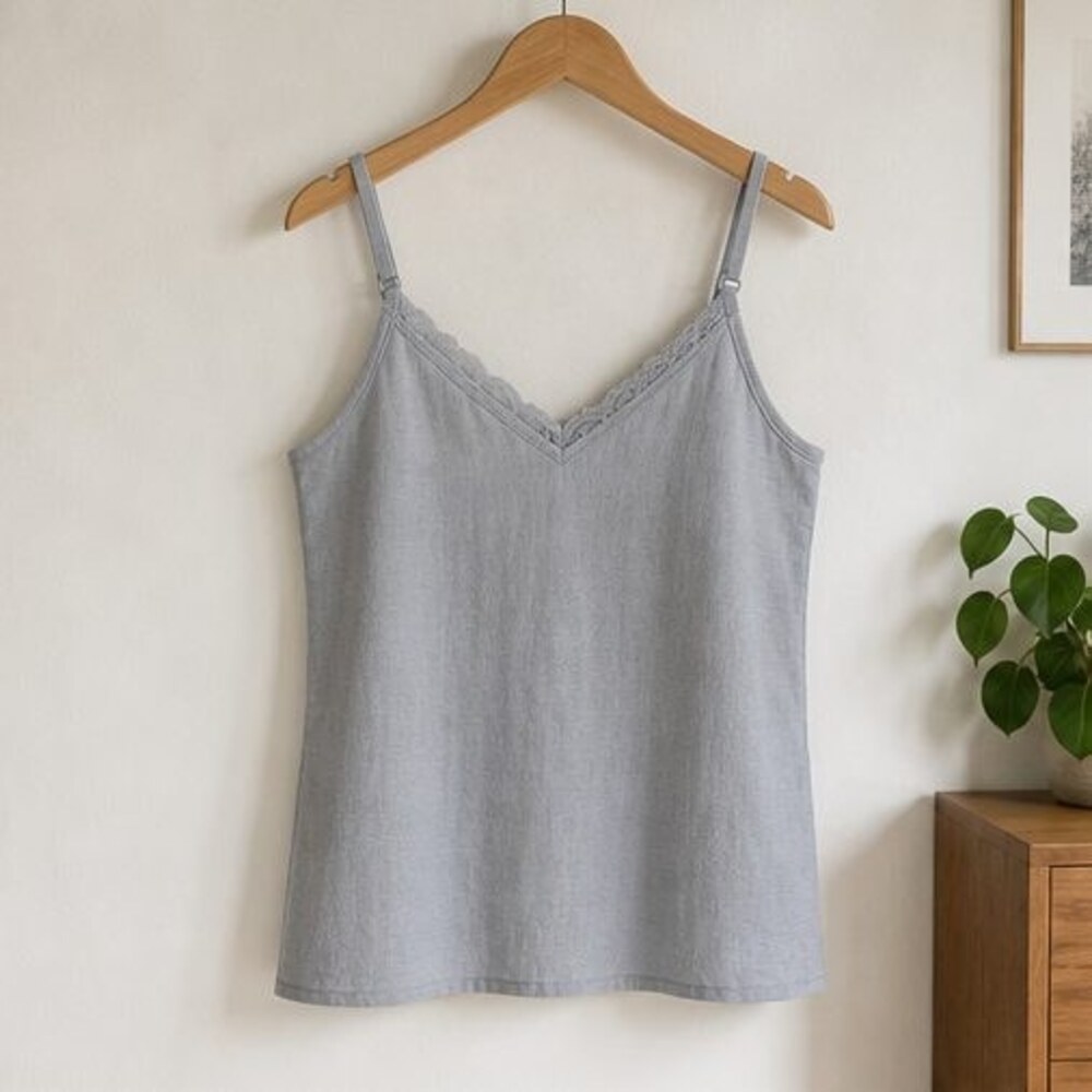 Gray Lace Trim Cami Top